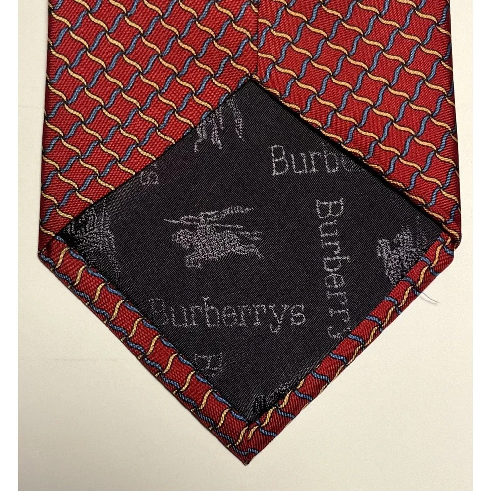 Vintage Burberry Tie Men's Classic Silk Geometric Woven Hand Sewn USA 90s‎